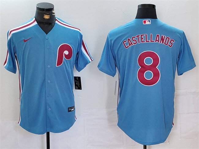 Men's Philadelphia Phillies #8 Nick Castellanos Blue Cool Base Stitched Jersey Men's Philadelphia Phillies #8 Nick Castellanos Blue Cool Base Stitched Jersey